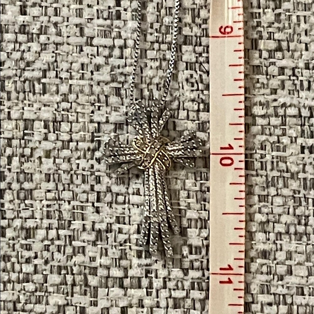 Sterling Silver and‎ Gold Cross Diamond Pendant Necklace - Picture 7 of 7